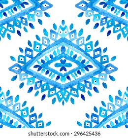 Elegant seamless pattern with watercolor painted blue ornament, design element. Can be used for wedding invitations, greeting cards, scrapbooking, print, gift wrap, manufacturing
