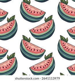 Elegant seamless pattern with watermelon, design elements. Fruit pattern for invitations, cards, print, gift wrap, manufacturing, textile, fabric, wallpapers
