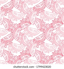 Elegant seamless pattern with watermelons, design elements. Fruit  pattern for invitations, cards, print, gift wrap, manufacturing, textile, fabric, wallpapers. Food, kitchen, vegetarian theme