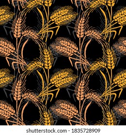 Elegant seamless pattern with wheat plants, design elements. Wheat  pattern for invitations, cards, print, gift wrap, manufacturing, textile, fabric, wallpapers