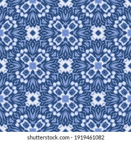 Elegant seamless pattern in white blue for decoration. Print for paper wallpaper, tiles, textiles, neckerchief. 