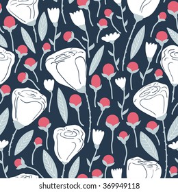 Elegant seamless pattern with white flowers, vector illustration. Seamless pattern with fennel. Seamless pattern can be used for wallpaper, pattern fills, web page background, surface textures.