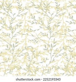 elegant seamless pattern with white hand drawn tansy,Twigs Seamless TREE LEAF Pattern on yellow green leaf on white background.