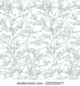 elegant seamless pattern with white hand drawn tansy,Twigs Seamless TREE LEAF Pattern on blue turquoise leaf on white background.