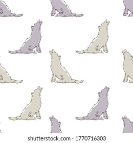 Elegant seamless pattern with wolves, design elements. Animal pattern for invitations, cards, print, gift wrap, manufacturing, textile, fabric, wallpapers. Continuous line art style