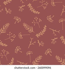 Elegant seamless pattern with yellow floral elements on bordo background, vector illustration