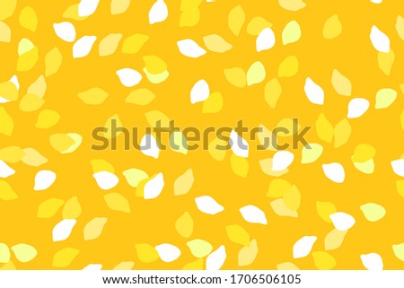 Elegant seamless pattern with yellow petals floating in the air. Flowers petals. Falling flower or fruit tree petals on yellow background. Sketch vector illustration