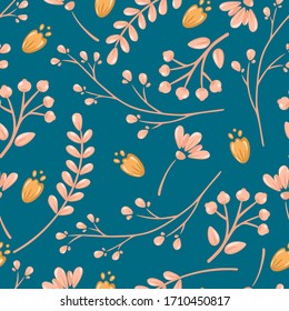 Diseño elegante y transparente con flores amarillas y rosas en el fondo azul, ilustración vectorial. Buena impresión para tela o papel pintado.