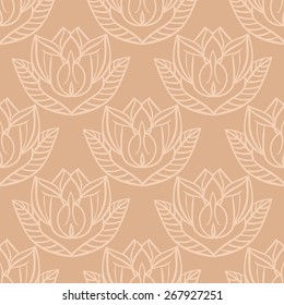 Elegant seamless pattern with zentangle lotus  flowers on isolated background. Could be used as print for paper, textile or web.