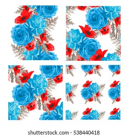 Elegant seamless patterns with decorative flowers in watercolor style, design elements. Floral patterns for wedding invitations, greeting cards, scrapbooking, print, gift wrap, manufacturing.Editable