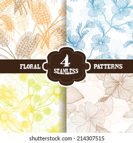 Elegantes padrões sem emenda com flores decorativas desenhadas à mão, elementos de design. Padrão floral para convites de casamento, cartões de saudação, scrapbooking, impressão, embrulho de presente, fabricação.