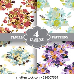 Elegant seamless patterns with hand drawn decorative flowers, design elements. Floral pattern for wedding invitations, greeting cards, scrapbooking, print, gift wrap, manufacturing.