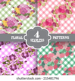 Elegant seamless patterns with hand drawn decorative flowers, design elements. Floral pattern for wedding invitations, greeting cards, scrapbooking, print, gift wrap, manufacturing.