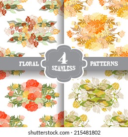 Elegant seamless patterns with hand drawn decorative flowers, design elements. Floral pattern for wedding invitations, greeting cards, scrapbooking, print, gift wrap, manufacturing.