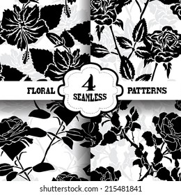 Elegant seamless patterns with hand drawn decorative flowers, design elements. Floral pattern for wedding invitations, greeting cards, scrapbooking, print, gift wrap, manufacturing.