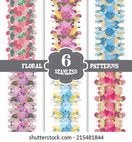 Elegant seamless patterns with hand drawn decorative flowers, design elements. Floral pattern for wedding invitations, greeting cards, scrapbooking, print, gift wrap, manufacturing.