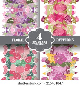 Elegant seamless patterns with hand drawn decorative flowers, design elements. Floral pattern for wedding invitations, greeting cards, scrapbooking, print, gift wrap, manufacturing.