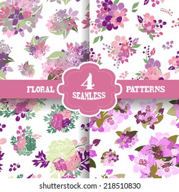 Elegant seamless patterns with hand drawn decorative flowers, design elements. Floral pattern for wedding invitations, greeting cards, scrapbooking, print, gift wrap, manufacturing.