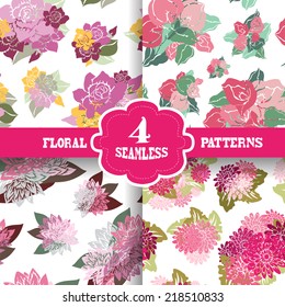 Elegant seamless patterns with hand drawn decorative flowers, design elements. Floral pattern for wedding invitations, greeting cards, scrapbooking, print, gift wrap, manufacturing.