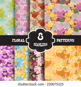 Elegant seamless patterns with hand drawn decorative flowers, design elements. Floral pattern for wedding invitations, greeting cards, scrapbooking, print, gift wrap, manufacturing.