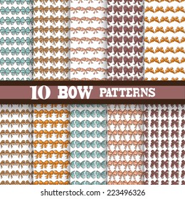 Elegant seamless patterns with hand drawn decorative bows, design elements. Can be used for wedding invitations, greeting cards, scrapbooking, print, gift wrap, manufacturing.