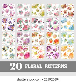 Elegant seamless patterns with hand drawn decorative flowers, design elements. Floral pattern for wedding invitations, greeting cards, scrapbooking, print, gift wrap, manufacturing.
