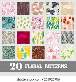 Elegant seamless patterns with hand drawn decorative flowers, design elements. Floral pattern for wedding invitations, greeting cards, scrapbooking, print, gift wrap, manufacturing.