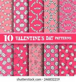 Elegant seamless patterns with hand drawn love symbols, design elements. Can be used for wedding invitations, greeting cards, scrapbooking, print, gift wrap, manufacturing. Valentine's day backgrounds