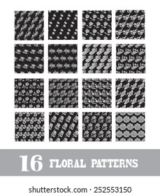 Elegant seamless patterns with hand drawn decorative flowers, design elements. Floral pattern for wedding invitations, greeting cards, scrapbooking, print, gift wrap, manufacturing.