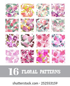 Elegant seamless patterns with hand drawn decorative flowers, design elements. Floral pattern for wedding invitations, greeting cards, scrapbooking, print, gift wrap, manufacturing.