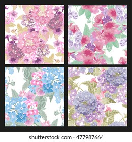 Elegant seamless patterns with hand drawn decorative flowers in watercolor style,design elements. Floral pattern for wedding invitations, greeting cards, scrapbooking, print, gift wrap, manufacturing.