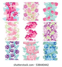 Elegant seamless patterns with hand drawn decorative flowers, design elements. Floral patterns for wedding invitations, greeting cards, scrapbooking, print, gift wrap, manufacturing