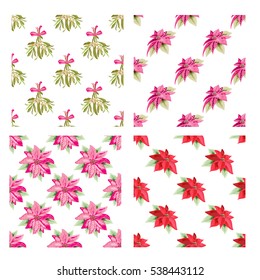 Elegant seamless patterns with hand drawn poinsettia flowers. Can be used for winter holiday invitations, greeting cards, scrapbooking, print, gift wrap, manufacturing. All elements are editable