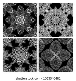 Elegant seamless patterns set with hand drawn decorative flowers, design elements. Floral patterns for wedding invitations, greeting cards, wallpapers, scrapbooking, print, gift wrap, manufacturing.