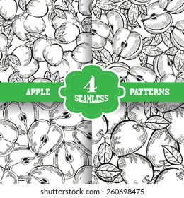 Elegant seamless patterns set with hand drawn decorative apple fruits, design elements. Can be used for invitations, greeting cards, scrapbooking, print, gift wrap, manufacturing. Food background
