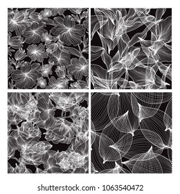 Elegant seamless patterns set with  roses and leaves, design elements. Floral  patterns for invitations, cards, print, gift wrap, manufacturing, textile, fabric, wallpapers