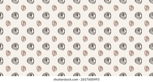 Elegant seamless patterns in warm beige and coffee, featuring abstract curls, linear motifs, and organic geometric forms. Perfect for sophisticated fabric, fashion, and minimalist decor designs.