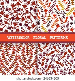 Elegant seamless patterns with watercolor painted flowers and leaves, design elements. Floral pattern for wedding invitations, greeting cards, scrapbooking, print, gift wrap, manufacturing