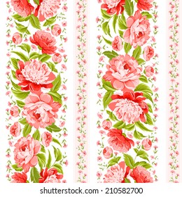 Elegant seamless peony fabric on white background. Vector illustration.