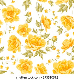 Elegant seamless peony pattern on white background. Vector illustration.