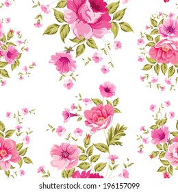 Elegant seamless peony pattern on white background. Vector illustration.