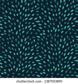Elegant seamless print with small green leaves on a dark background. Floral pattern. Hand-drawn texture of foliage. Perfect template for your design. Vector.