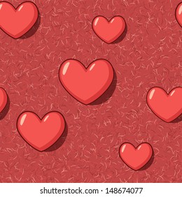 Elegant seamless with red cartoon hearts on the red carpet background