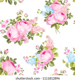 Elegant seamless rose pattern on white background. Vector illustration.