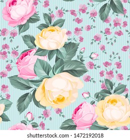 Elegant seamless rose pattern on white background. Vector illustration.