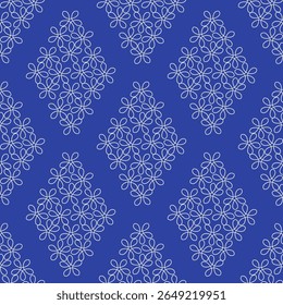 Elegante patrón floral de línea de salpicadero de costura sin costura sobre fondo azul. Ilustración vectorial.