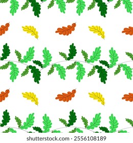 An elegant Seamless Vector Autumn leaf pattern in warm yellow orange and green colors