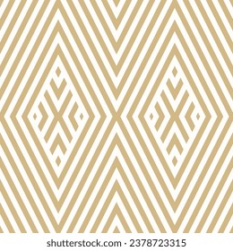 Elegant seamless vector pattern with abstract geometric lines. Luxury gold rhombus shapes background. Perfect retro-inspired ornament texture. Repeated design for decor, fabric, print, product package