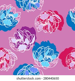 elegant seamless vector pattern with abstract peonies flowers and colorful background for your design