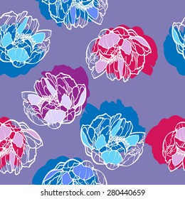 elegant seamless vector pattern with abstract peonies flowers and colorful background for your design